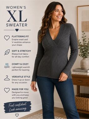 united states sweaters Ribbed V-Neck Sweater - Gray XL